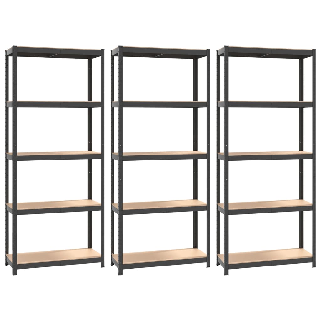 5-Layer Shelves 3 pcs Anthracite Steel and Engineered Wood for Versatile Storage