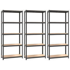 5-Layer Shelves 3 pcs Anthracite Steel and Engineered Wood for Versatile Storage