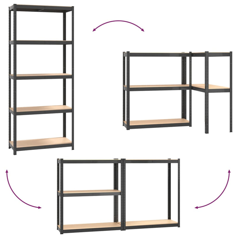 5-Layer Shelves 3 pcs Anthracite Steel and Engineered Wood for Versatile Storage