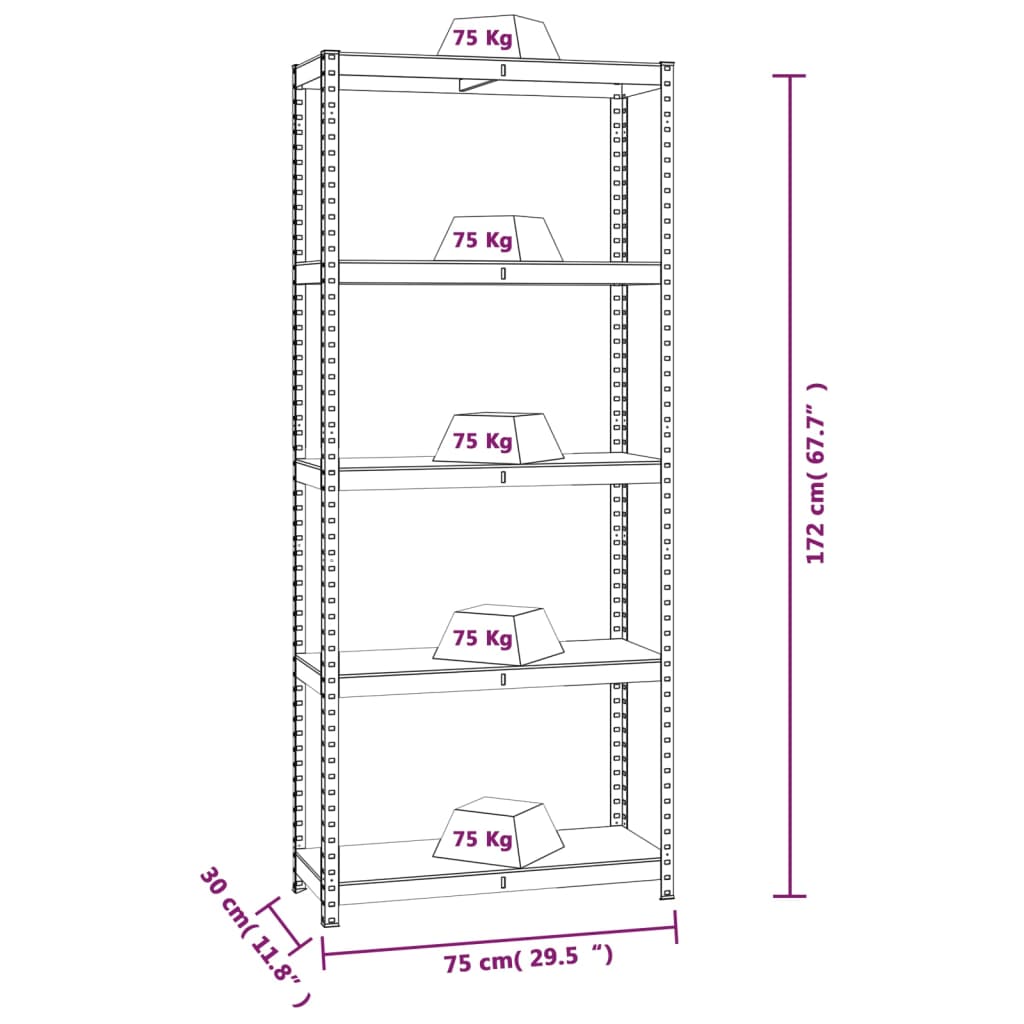 5-Layer Shelves 3 pcs Anthracite Steel and Engineered Wood for Versatile Storage