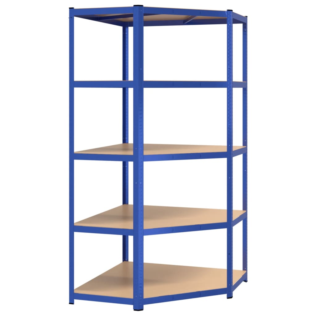 Durable 5-Layer Corner Shelf Blue Steel with Engineered Wood Design