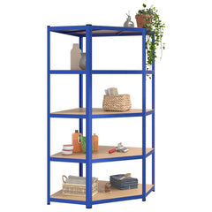 Durable 5-Layer Corner Shelf Blue Steel with Engineered Wood Design