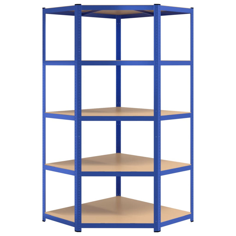 Durable 5-Layer Corner Shelf Blue Steel with Engineered Wood Design