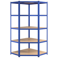 Durable 5-Layer Corner Shelf Blue Steel with Engineered Wood Design