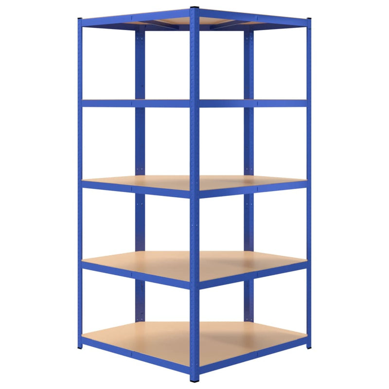 Durable 5-Layer Corner Shelf Blue Steel with Engineered Wood Design