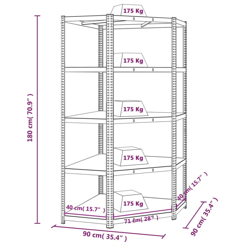 Durable 5-Layer Corner Shelf Blue Steel with Engineered Wood Design