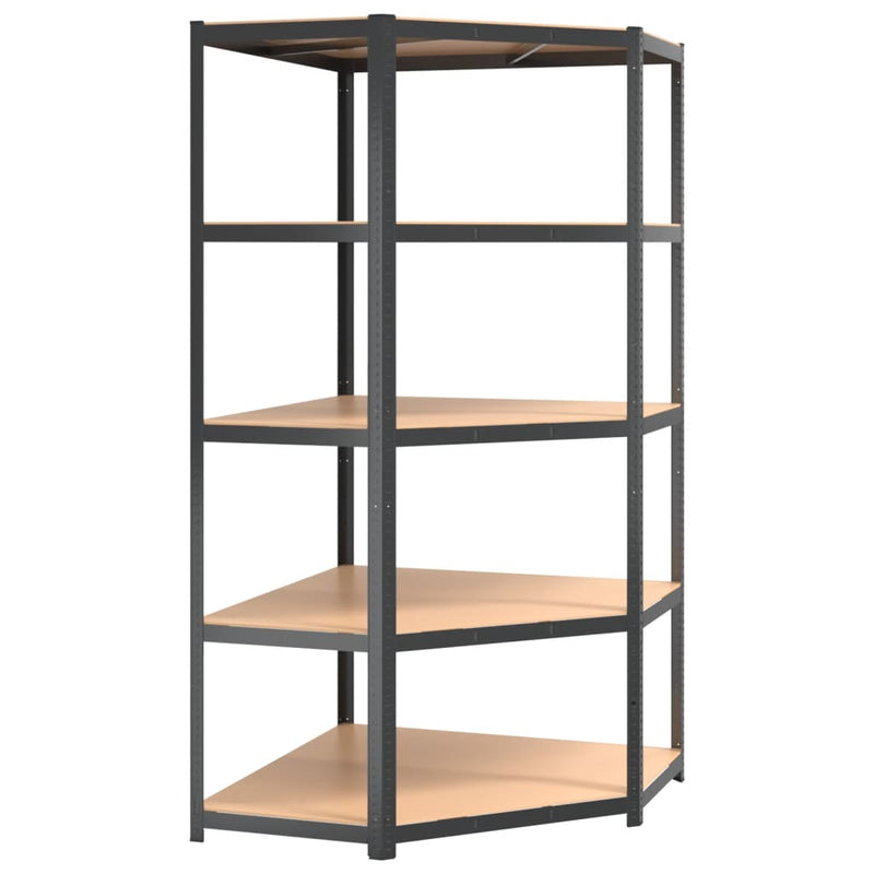 Durable 5-Layer Corner Shelf Anthracite Steel with Engineered Wood