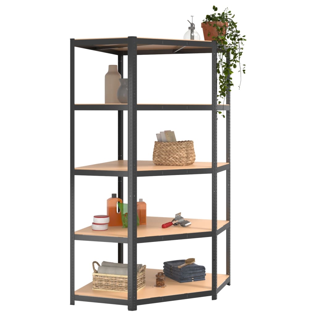 Durable 5-Layer Corner Shelf Anthracite Steel with Engineered Wood