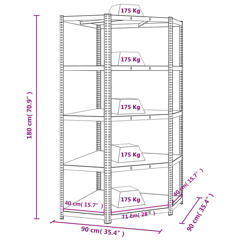 Durable 5-Layer Corner Shelf Anthracite Steel with Engineered Wood