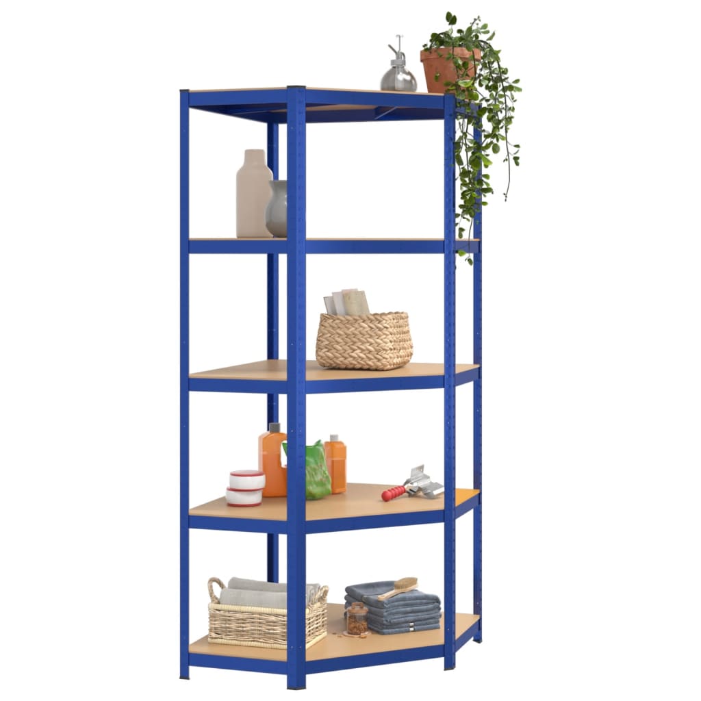 5-Layer Corner Shelf Blue Steel and Engineered Wood