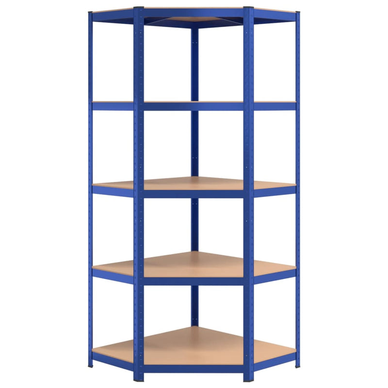 5-Layer Corner Shelf Blue Steel and Engineered Wood