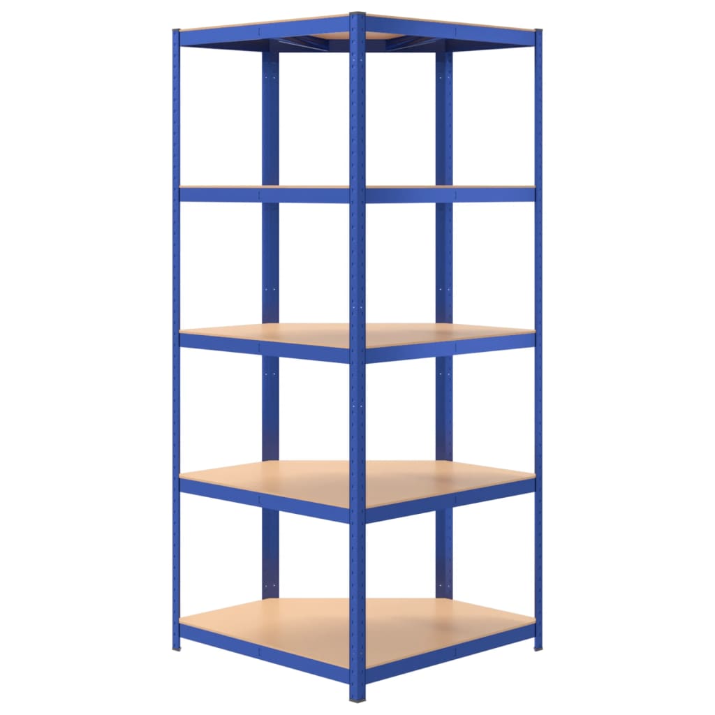 5-Layer Corner Shelf Blue Steel and Engineered Wood