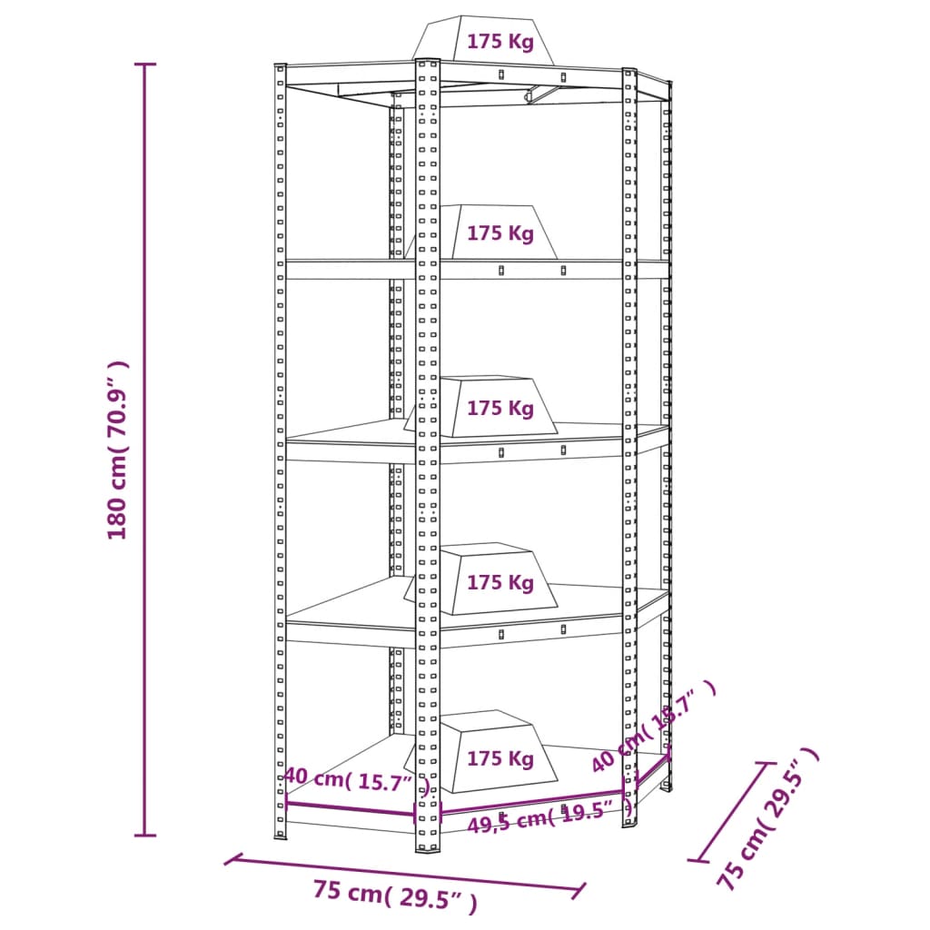 5-Layer Corner Shelf Blue Steel and Engineered Wood