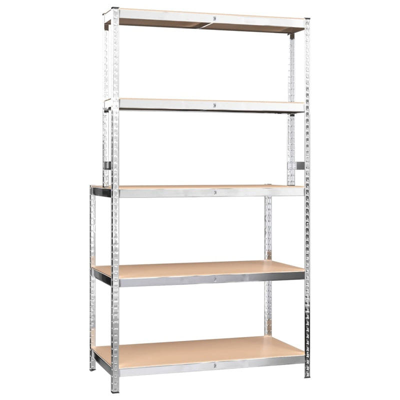 5-Layer Work Table with Shelves Silver Steel and Engineered Wood