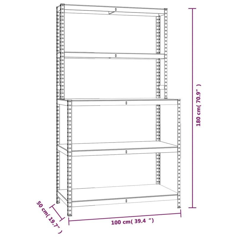 5-Layer Work Table with Shelves Silver Steel and Engineered Wood