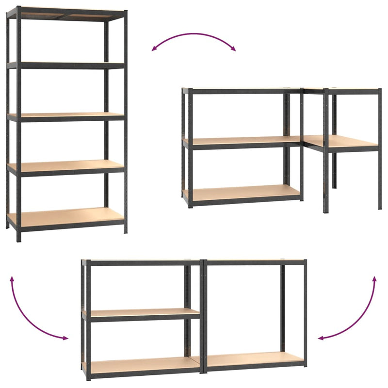 5-Layer Heavy-duty Shelf Gray Steel and Engineered Wood