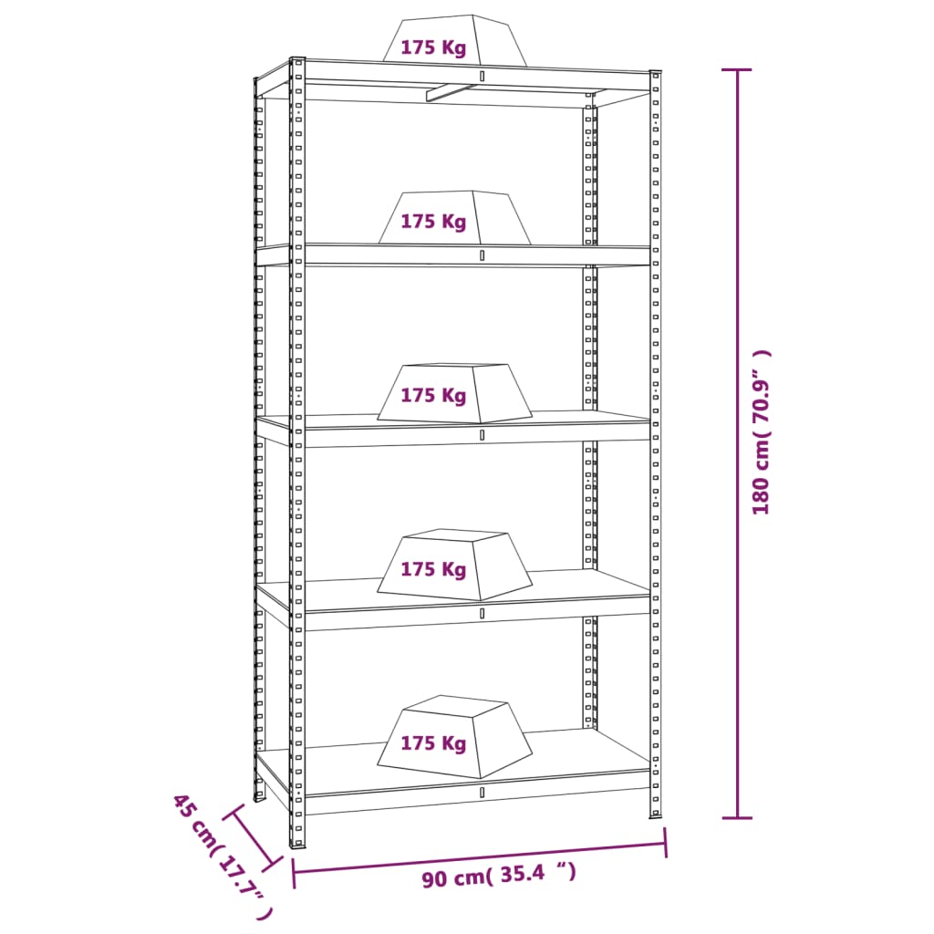 5-Layer Heavy-duty Shelf Gray Steel and Engineered Wood