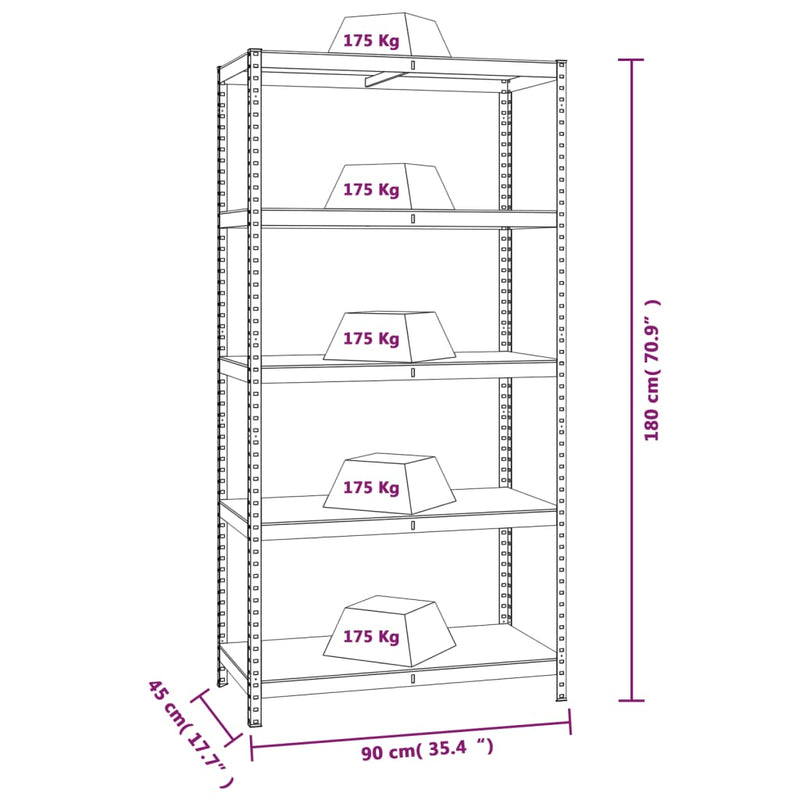 5-Layer Heavy-duty Shelf Gray Steel and Engineered Wood