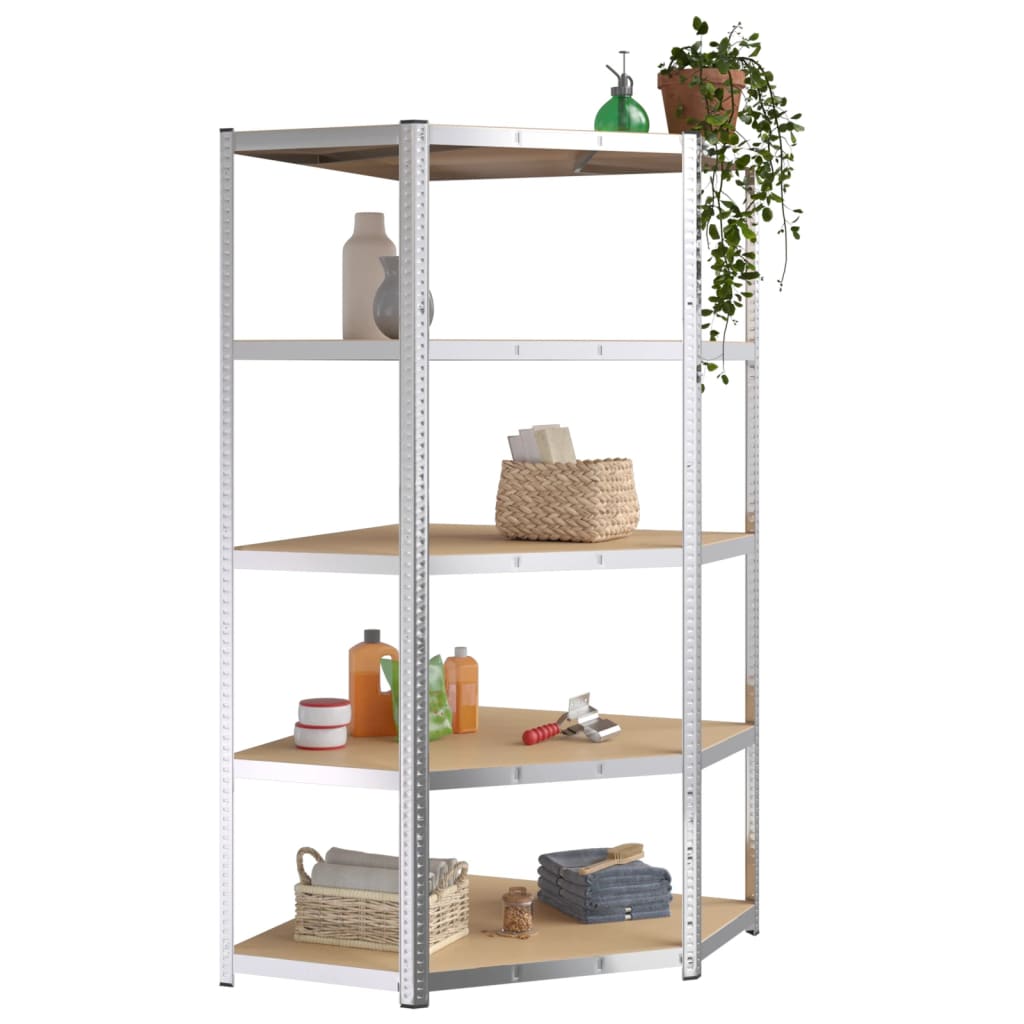 5-Layer Heavy-duty Corner Shelf Silver Steel and Engineered Wood