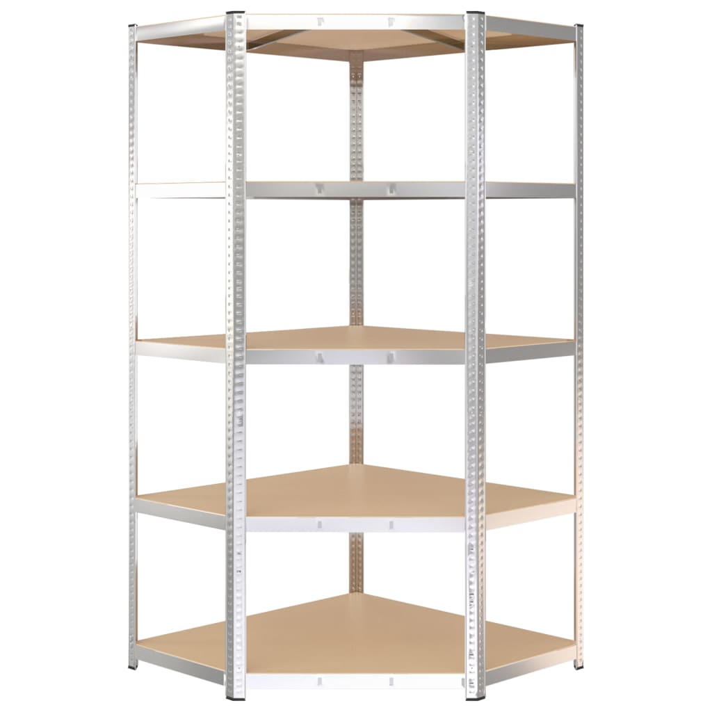 5-Layer Heavy-duty Corner Shelf Silver Steel and Engineered Wood