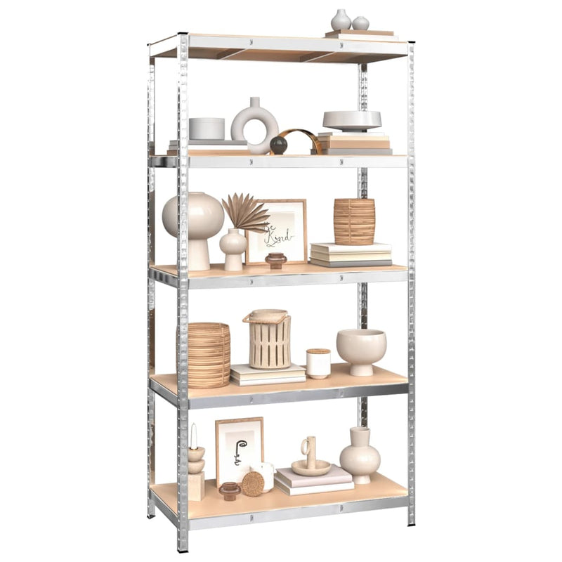 Layer Storage Shelf Silver Steel and Engineered Wood