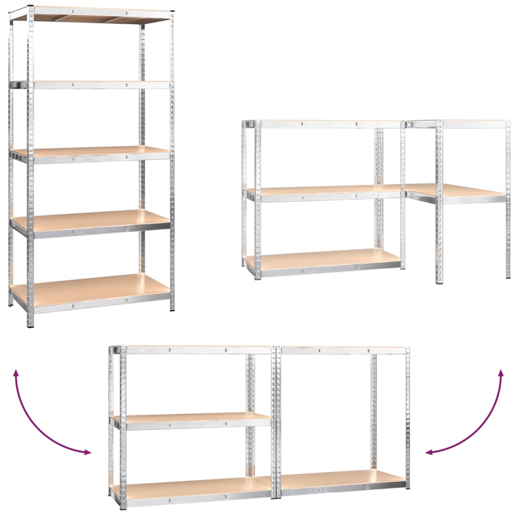 Layer Storage Shelf Silver Steel and Engineered Wood