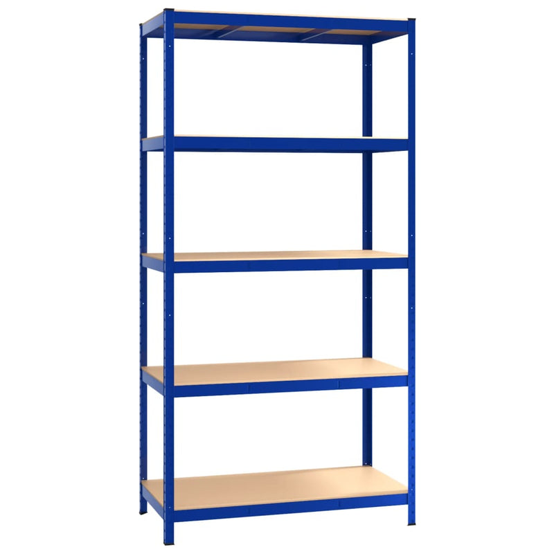 Durable 5-Layer Storage Shelf Made of Blue Steel and Engineered Wood