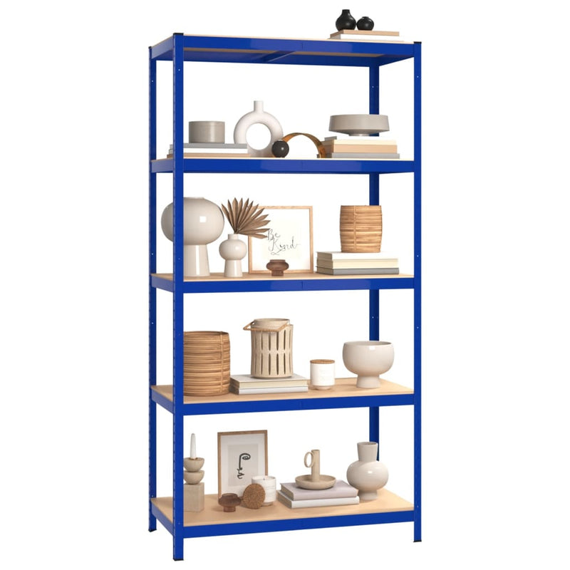 Durable 5-Layer Storage Shelf Made of Blue Steel and Engineered Wood