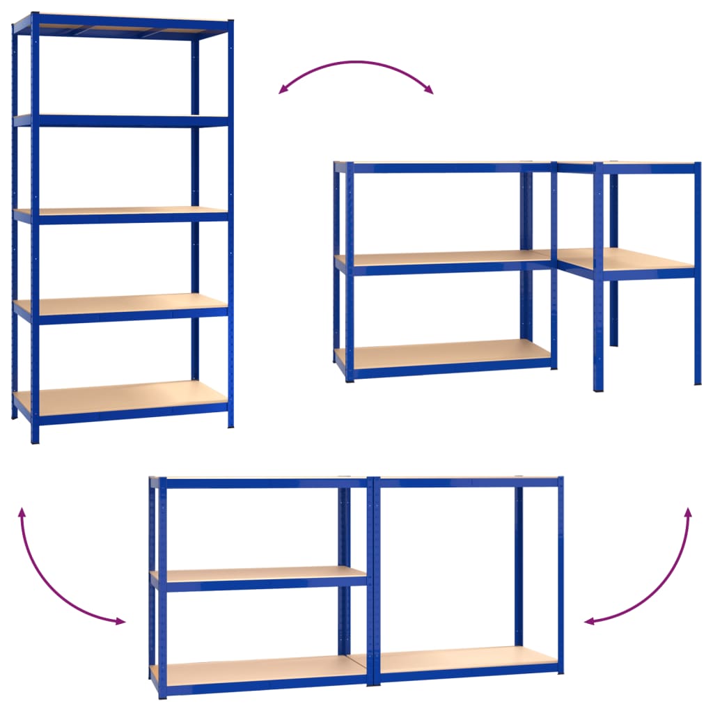 Durable 5-Layer Storage Shelf Made of Blue Steel and Engineered Wood