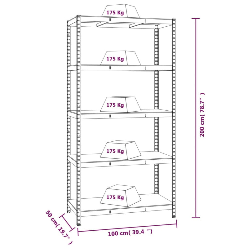 Durable 5-Layer Storage Shelf Made of Blue Steel and Engineered Wood