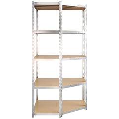 Durable 5-Layer Corner Shelf Silver Steel with Engineered Wood Design