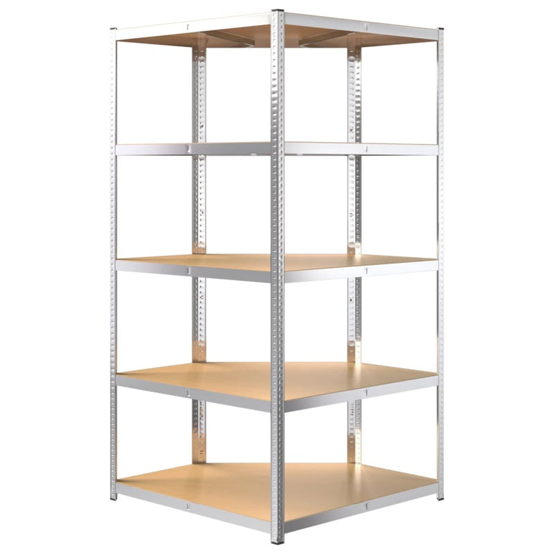 Durable 5-Layer Corner Shelf Silver Steel with Engineered Wood Design