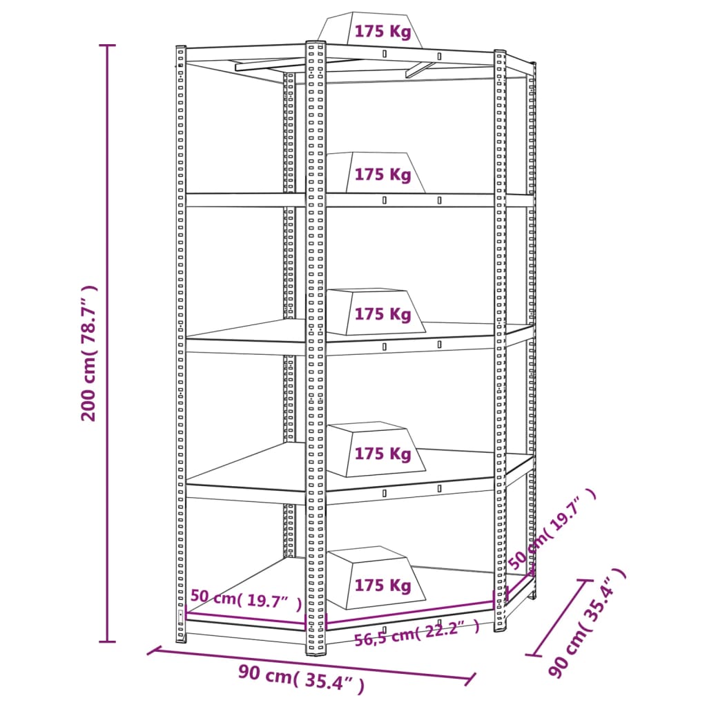 Durable 5-Layer Corner Shelf Silver Steel with Engineered Wood Design