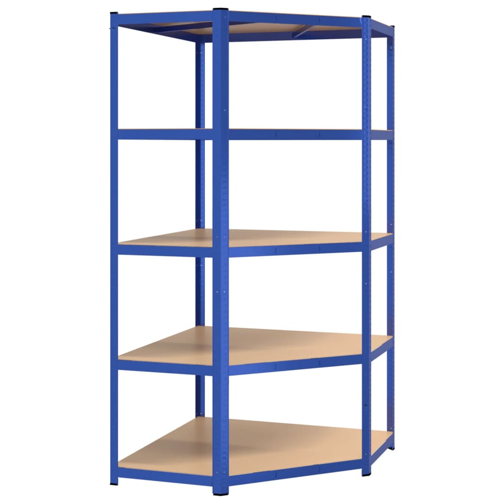 5-Layer Corner Shelf Blue Steel and Engineered Wood