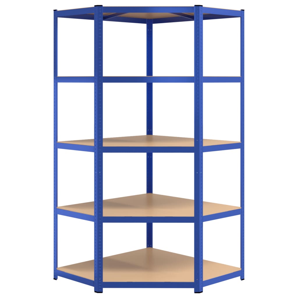 5-Layer Corner Shelf Blue Steel and Engineered Wood