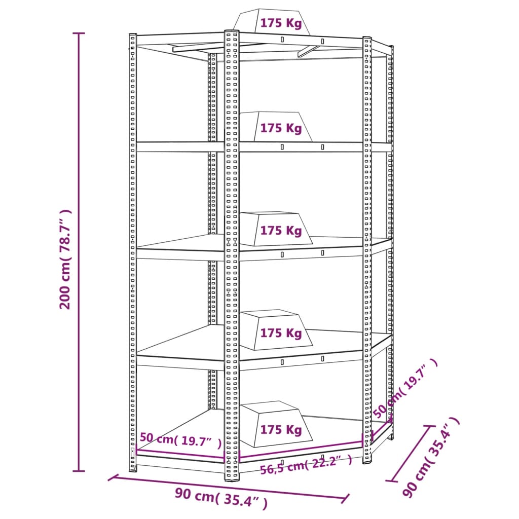 5-Layer Corner Shelf Blue Steel and Engineered Wood