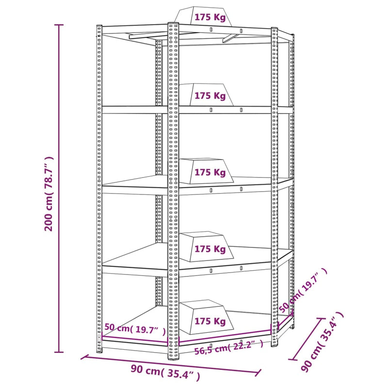 5-Layer Corner Shelf Anthracite Steel&Engineered Wood