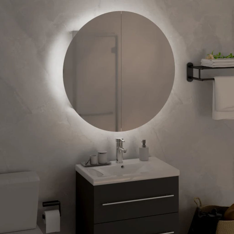 Bathroom Cabinet with Round Mirror&LED White 18.5x18.5x6.9