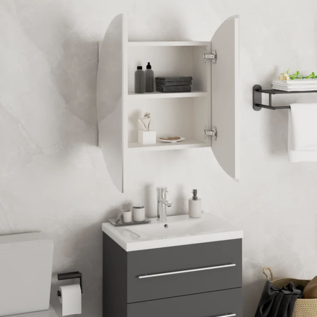 Bathroom Cabinet with Round Mirror&LED White 18.5x18.5x6.9