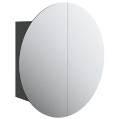 Bathroom Cabinet with Round Mirror&LED Black 18.5x18.5x6.9