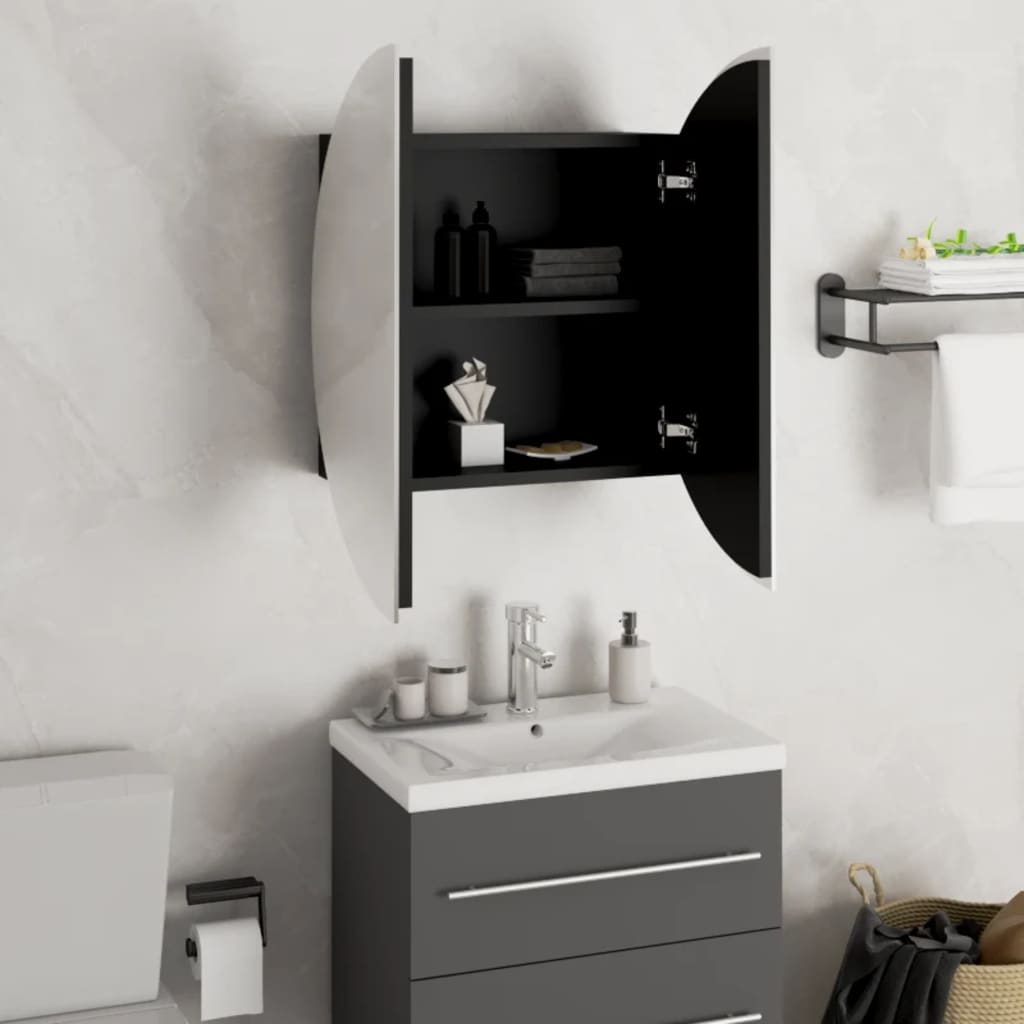 Bathroom Cabinet with Round Mirror&LED Black 18.5x18.5x6.9