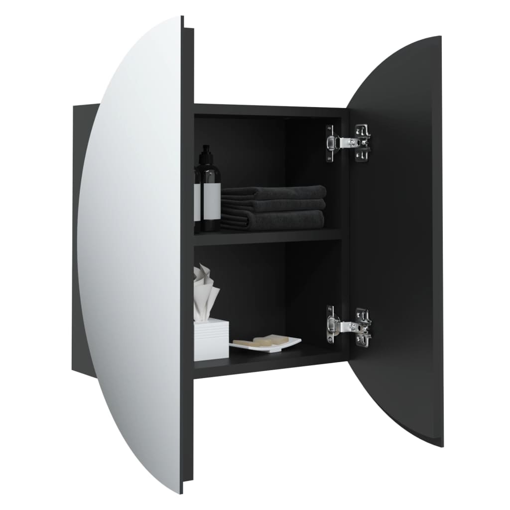 Bathroom Cabinet with Round Mirror&LED Black 18.5x18.5x6.9