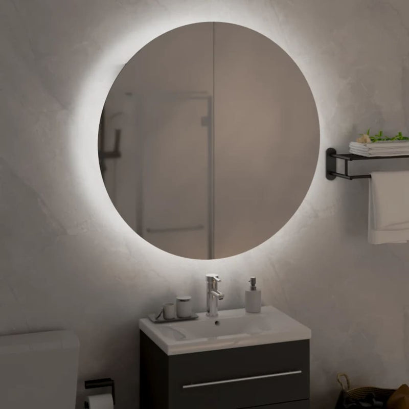 21.3x21.3x6.9 Bathroom Cabinet White with Round Mirror & LED