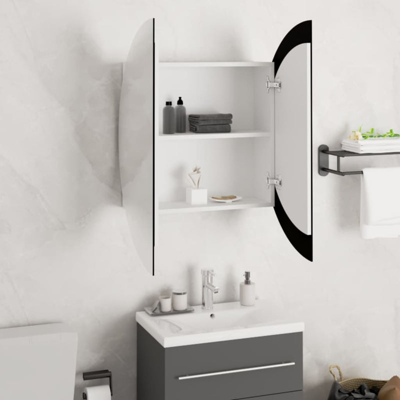 21.3x21.3x6.9 Bathroom Cabinet White with Round Mirror & LED