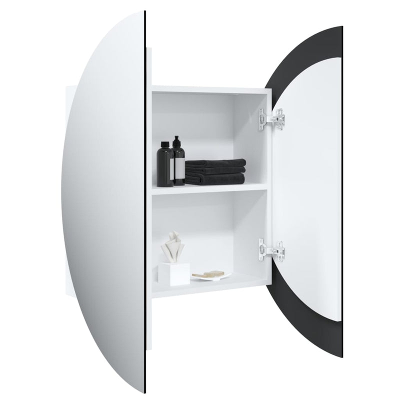 21.3x21.3x6.9 Bathroom Cabinet White with Round Mirror & LED