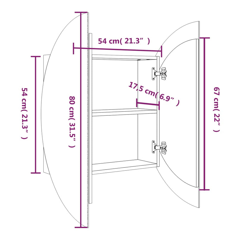 21.3x21.3x6.9 Bathroom Cabinet White with Round Mirror & LED