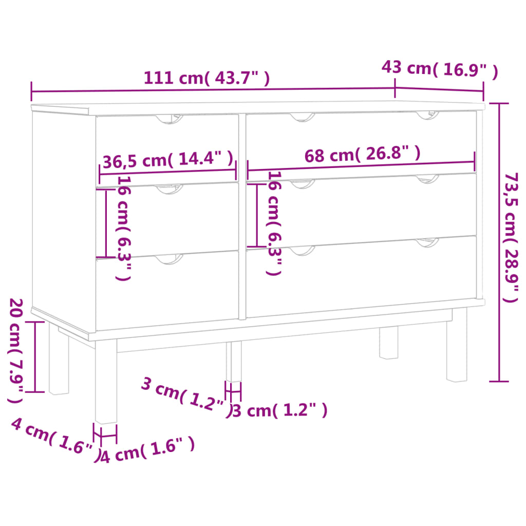 43.7x16.9x28.9 OTTA Drawer Cabinet Brown & Gray Solid Pine