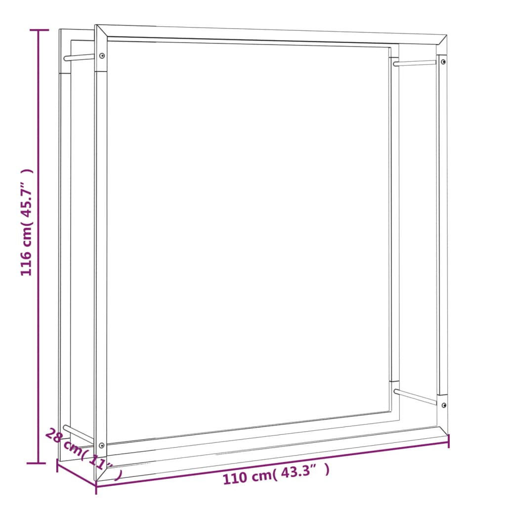 43.3"x11"x45.7" Firewood Rack in Matt Black Steel