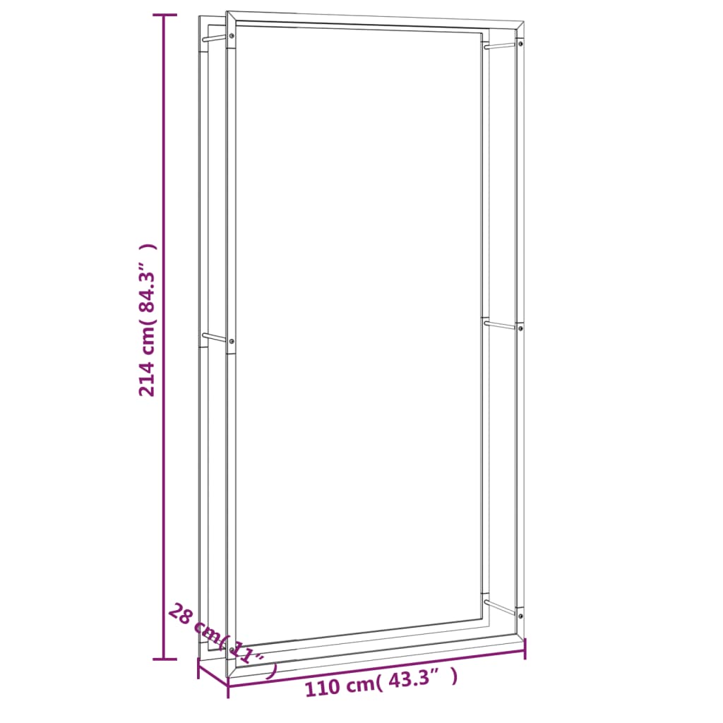 Firewood Rack Matt Black 43.3x11x84.3 Steel