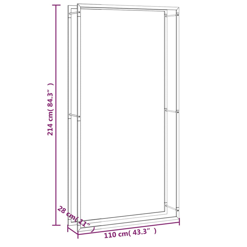 Firewood Rack Matt Black 43.3x11x84.3 Steel